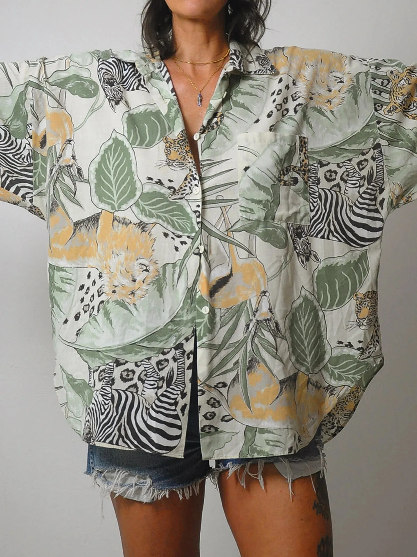 1980's Jungle Animal Print Blouse