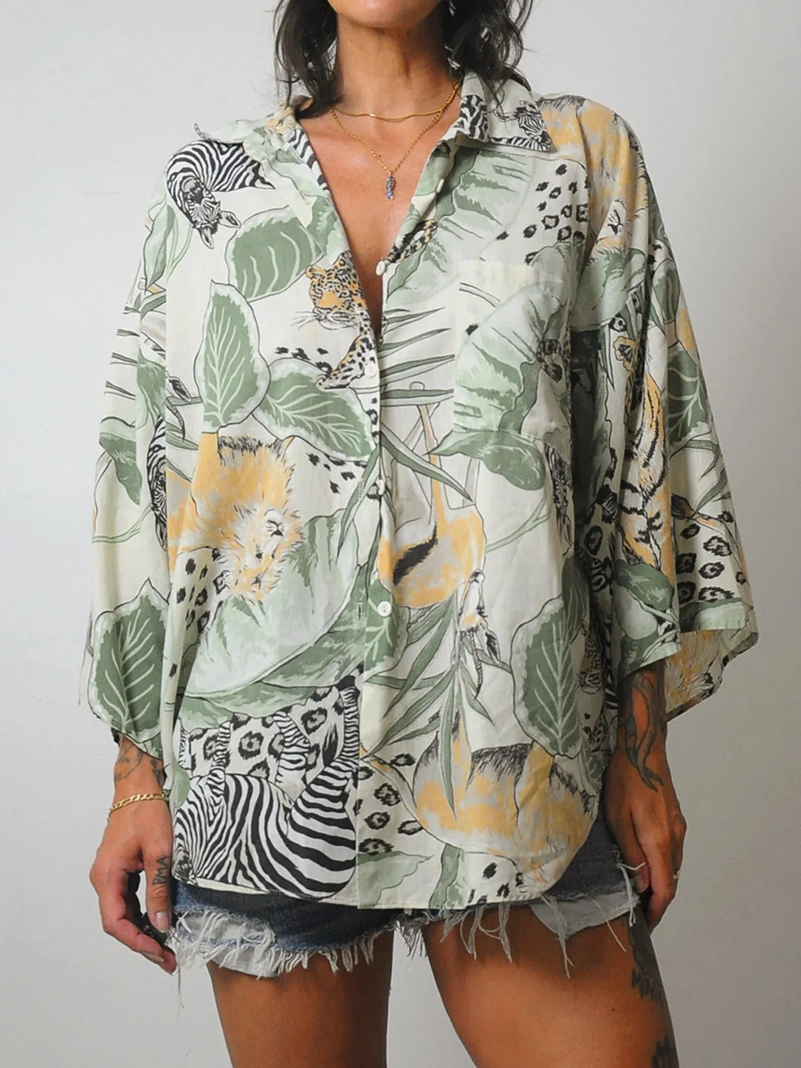1980's Jungle Animal Print Blouse