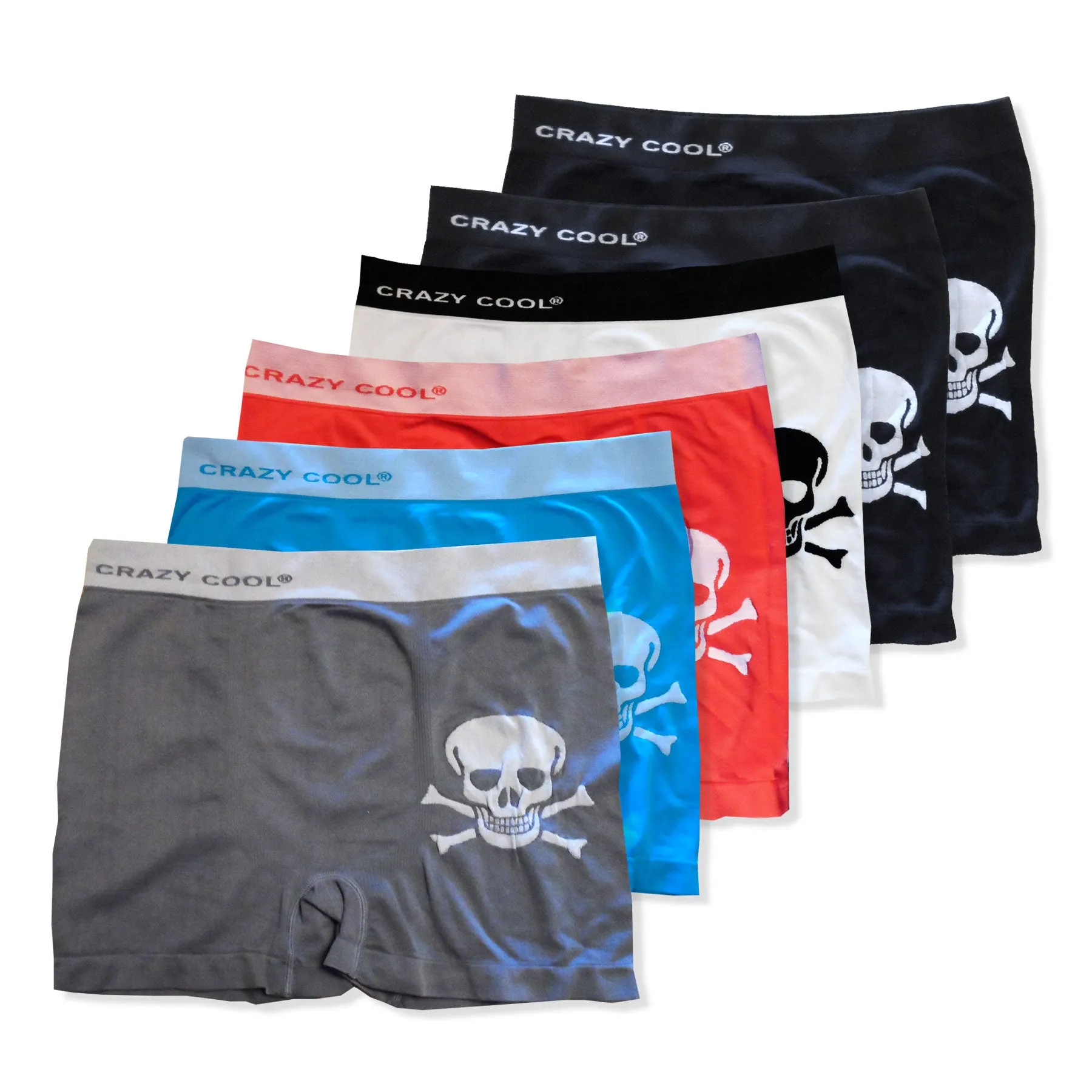 Crazy Cool Stretches Seamless Mens Boxer Briefs Underwear 6-Pack Gift Box - Skull
