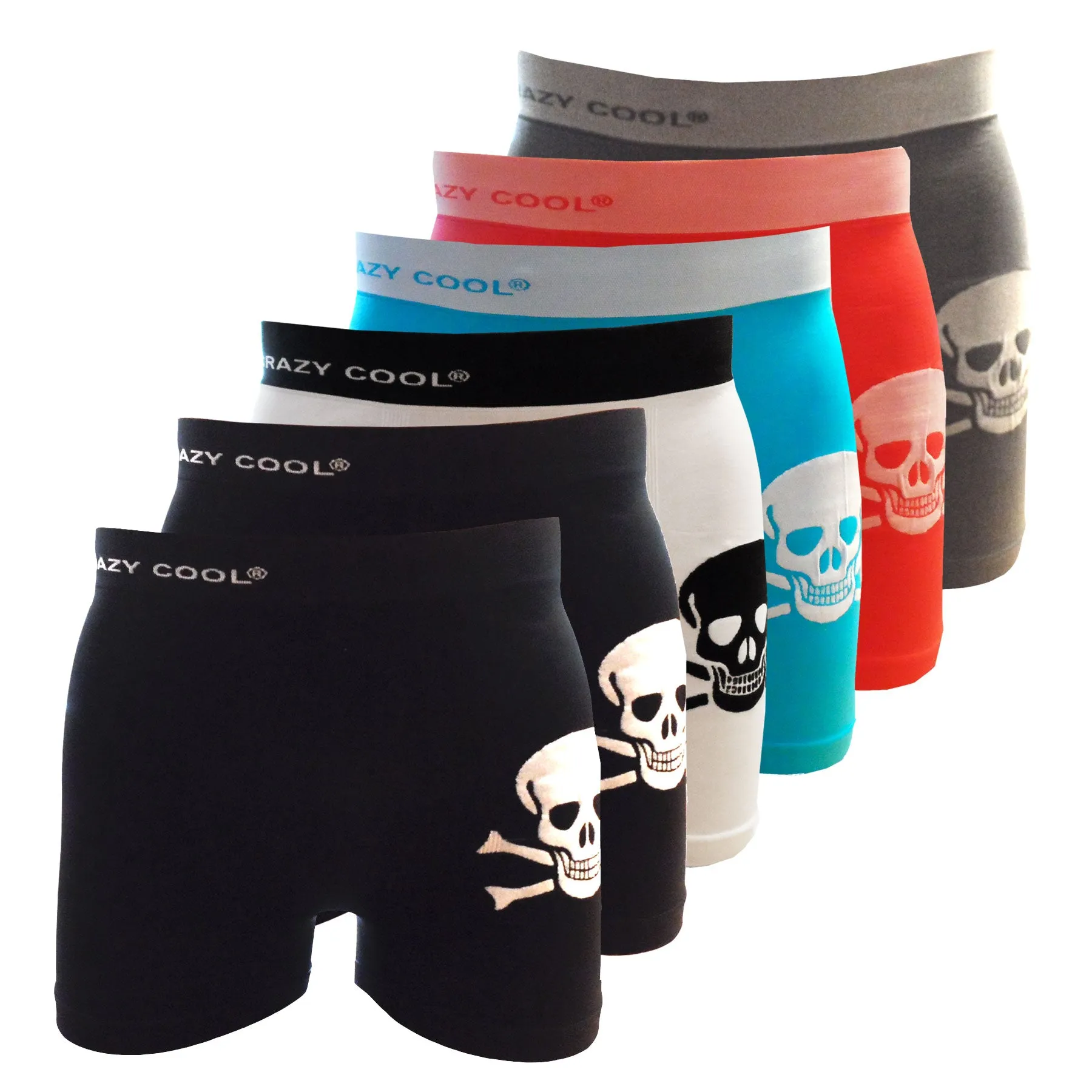 Crazy Cool Stretches Seamless Mens Boxer Briefs Underwear 6-Pack Gift Box - Skull