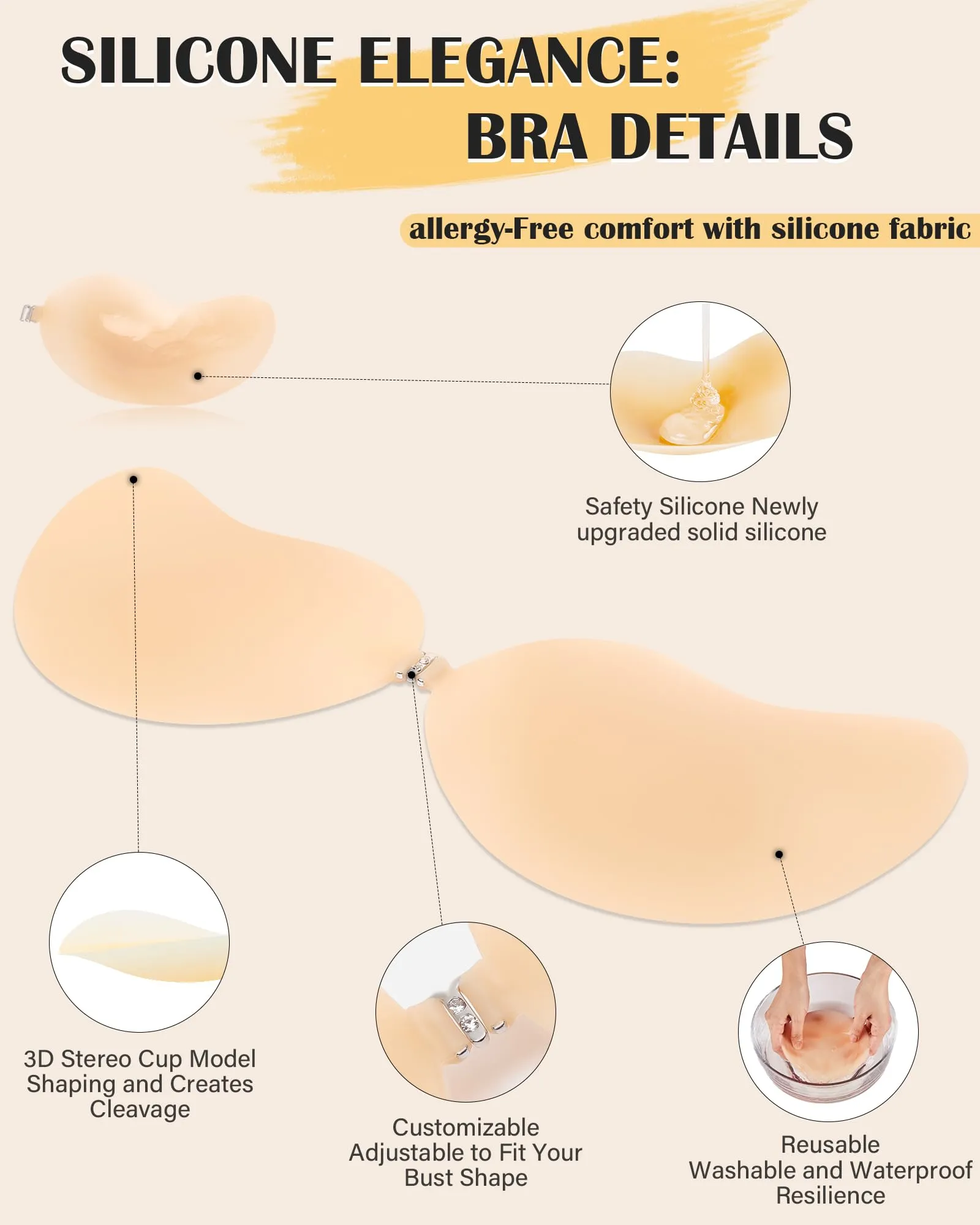 HORISUN Sticky Bra Silicone Strapless Backless Bras
