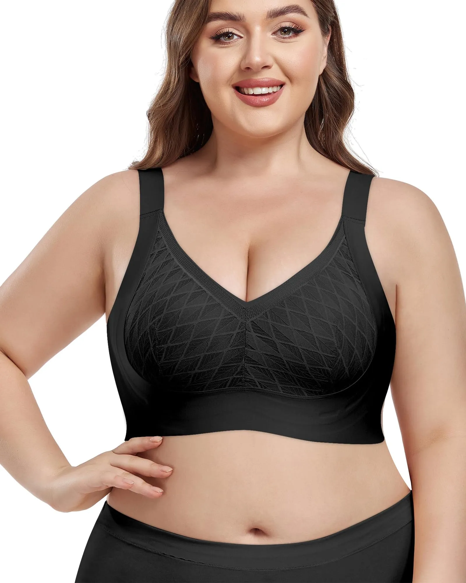 HORISUN Women's Plus Size Wireless Bras V Neck