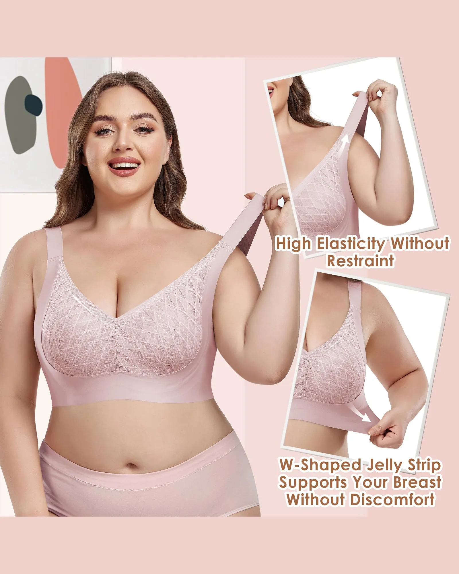 HORISUN Women's Plus Size Wireless Bras V Neck