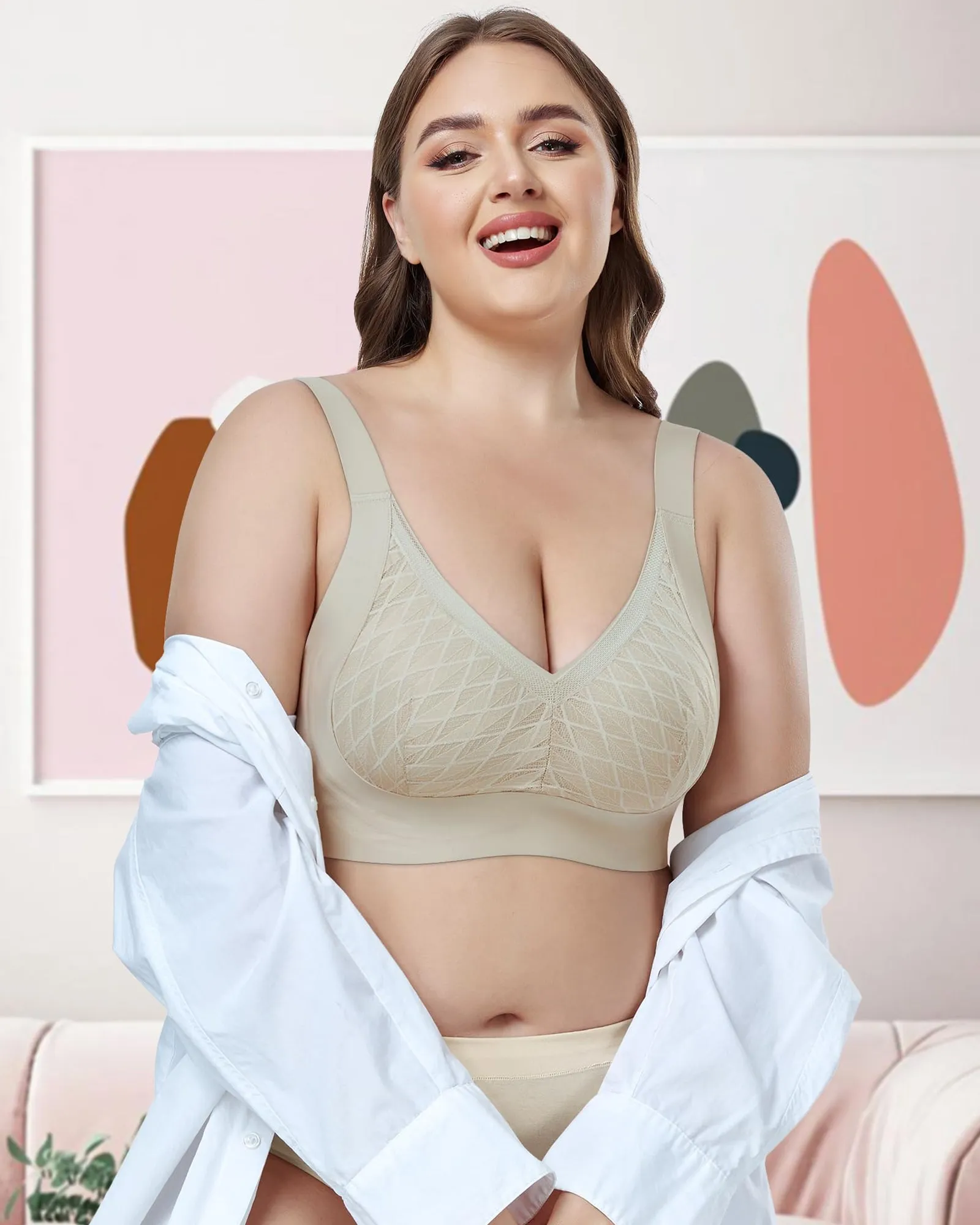 HORISUN Women's Plus Size Wireless Bras V Neck