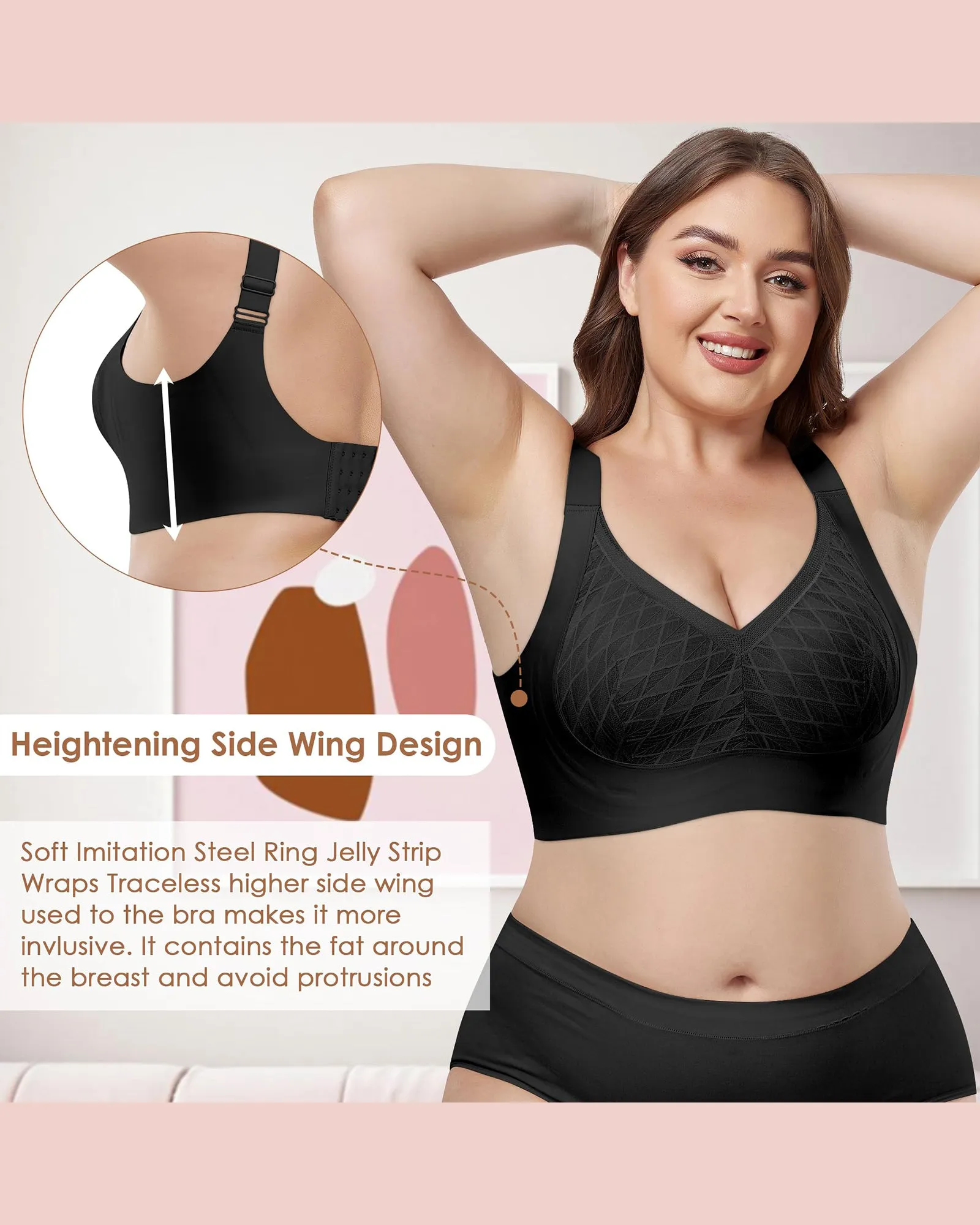 HORISUN Women's Plus Size Wireless Bras V Neck
