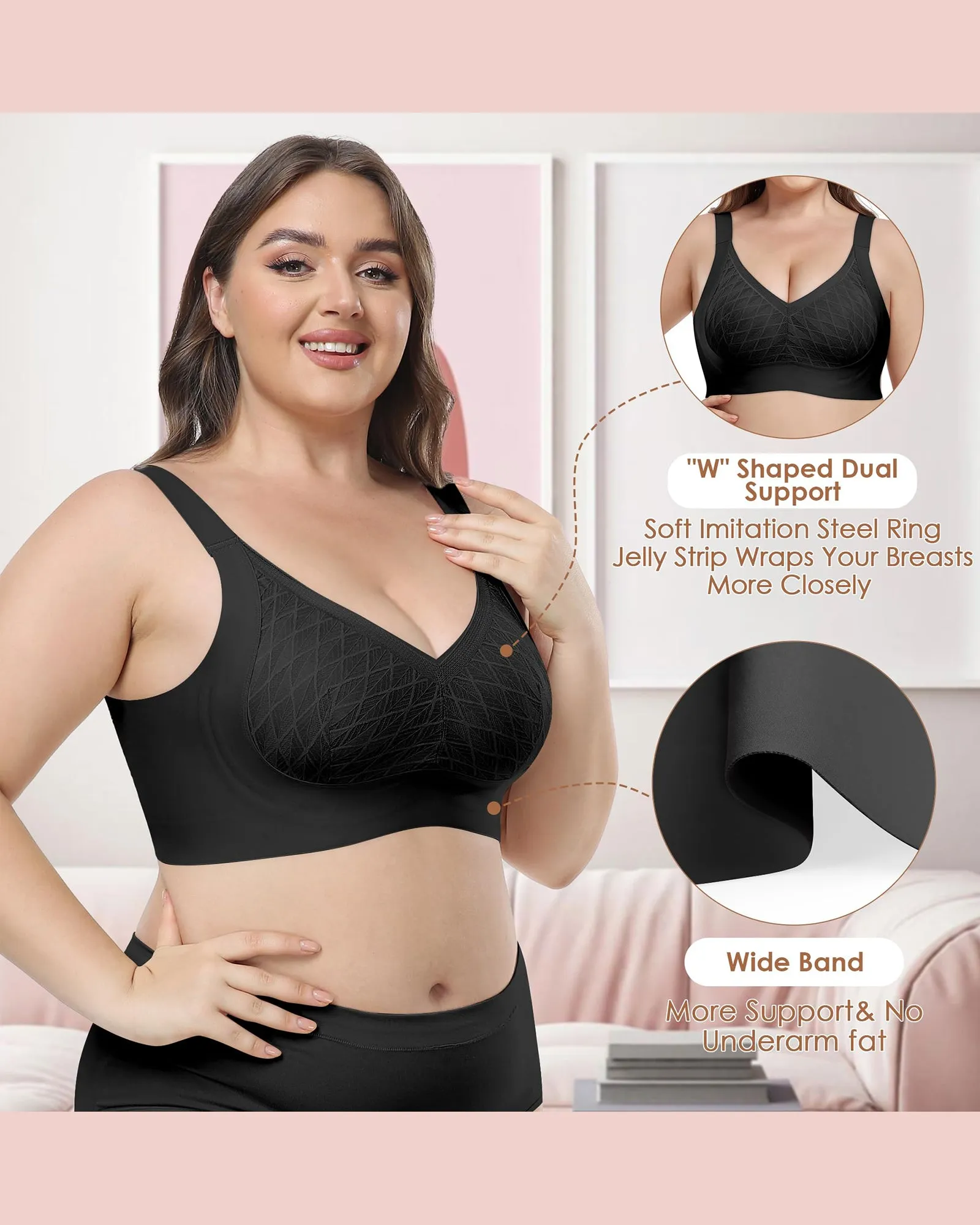 HORISUN Women's Plus Size Wireless Bras V Neck