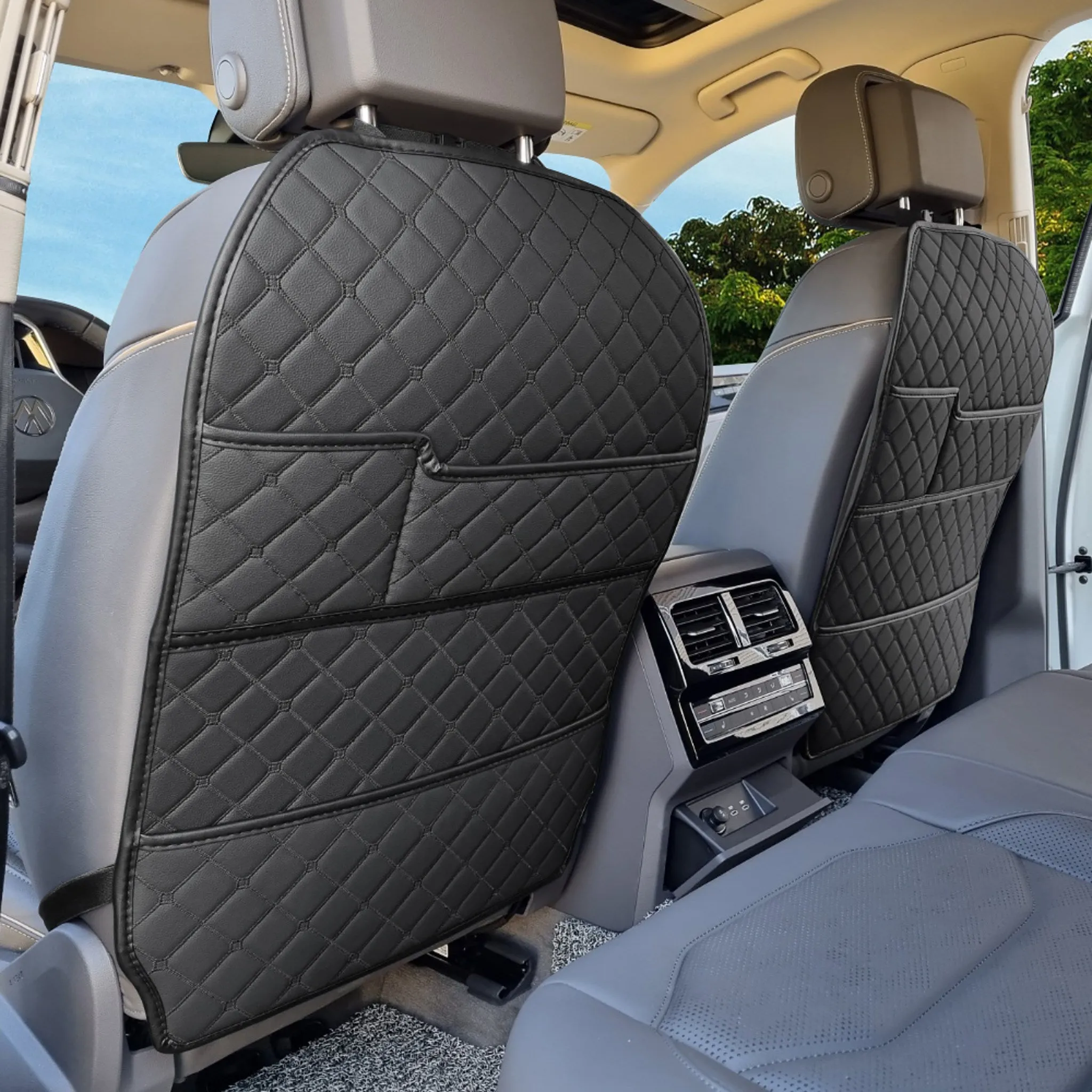 Ivil Quilted Kick Mat Car Seat Cover Edge Type 2 Pocket, Black   Black Stitch, 1 Piece - Standard Seat - 🏆 #91 - Automotive Accessories - Best of December