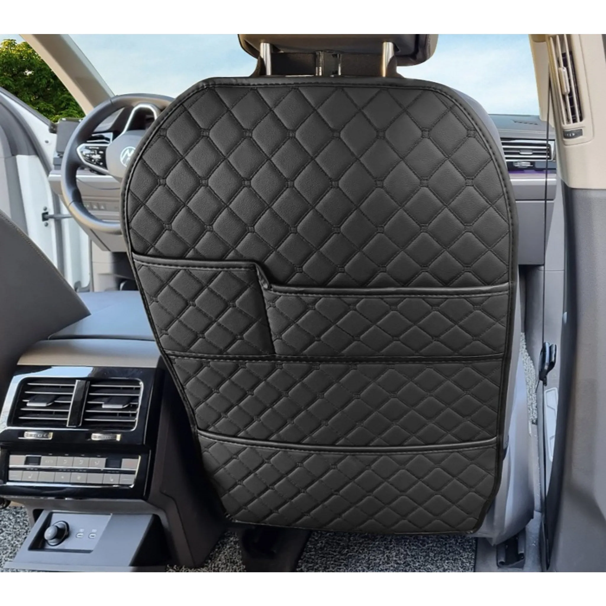 Ivil Quilted Kick Mat Car Seat Cover Edge Type 2 Pocket, Black   Black Stitch, 1 Piece - Standard Seat - 🏆 #91 - Automotive Accessories - Best of December