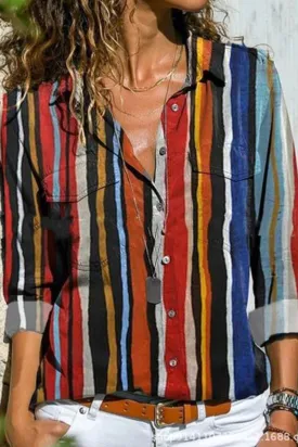 Long-Sleeved Casual Printed Loose Shirt