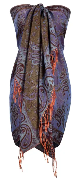 Orange Rainbow Peach Couture Elegant Double Layer Reversible Paisley Pashmina Shawl Wrap Scarf