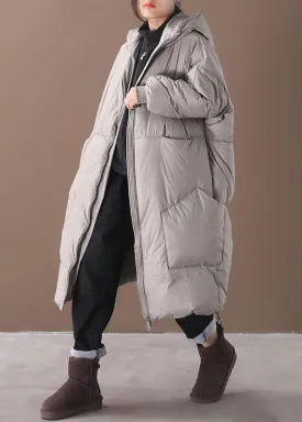 plus size snow jackets gray hooded pockets goose Down coat