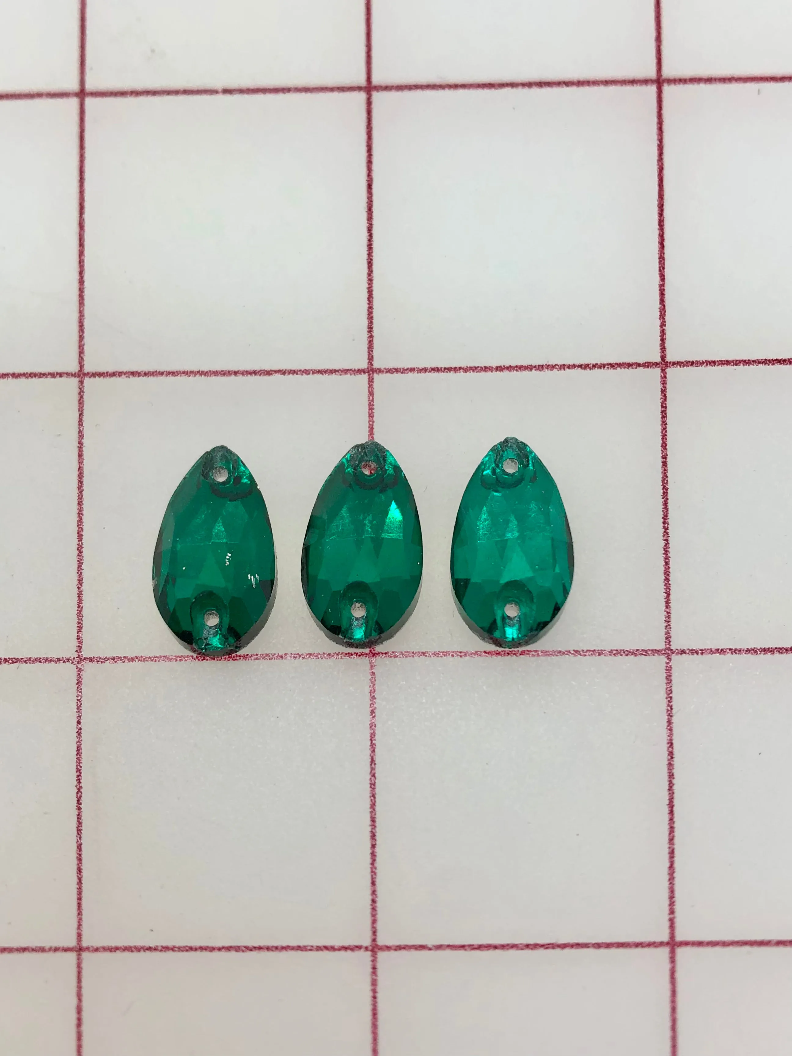 Rhinestones - 10x18mm Czech "Bright-Cut" BZ Emerald Pear-Shape Sew-On