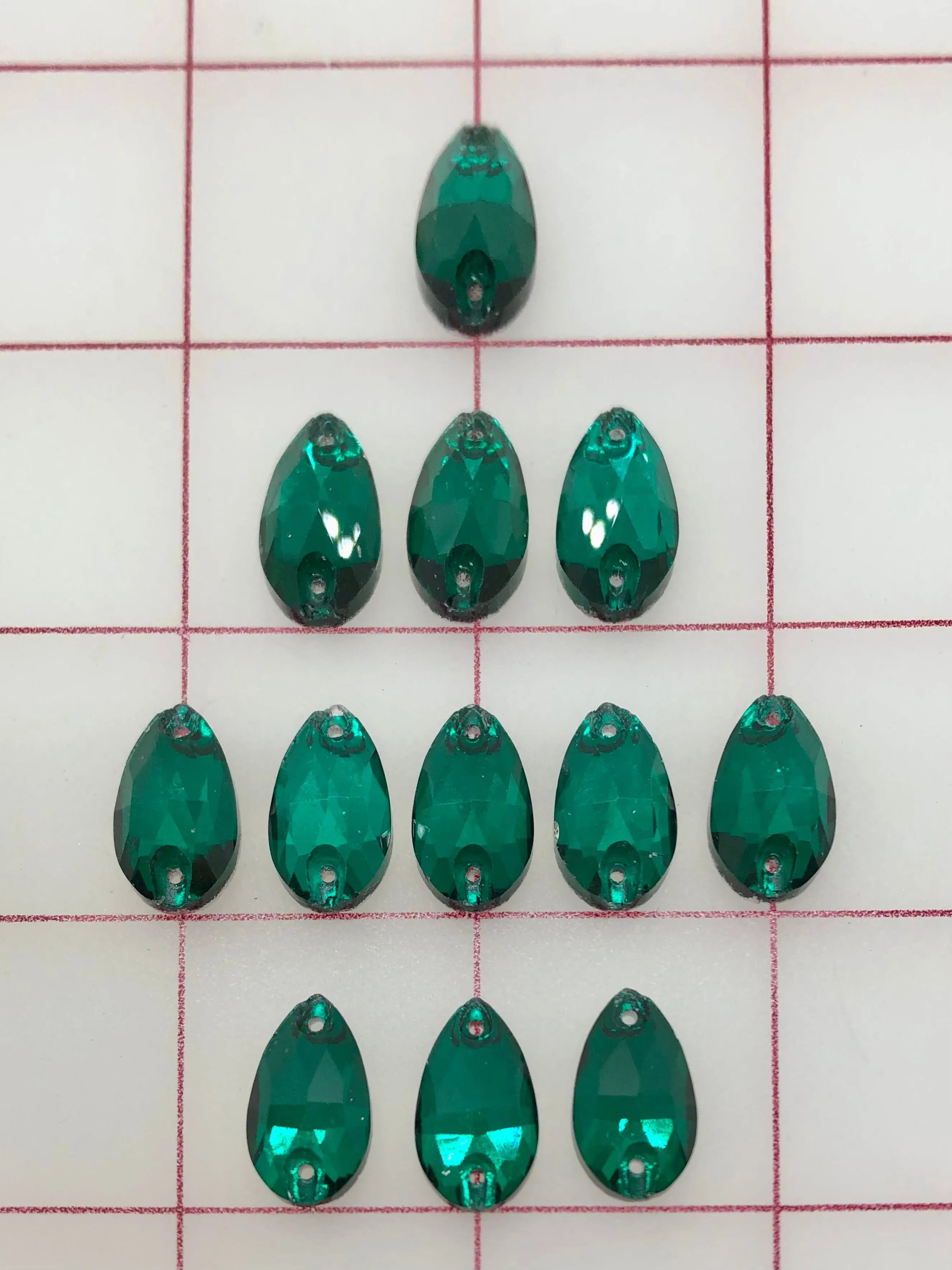Rhinestones - 10x18mm Czech "Bright-Cut" BZ Emerald Pear-Shape Sew-On